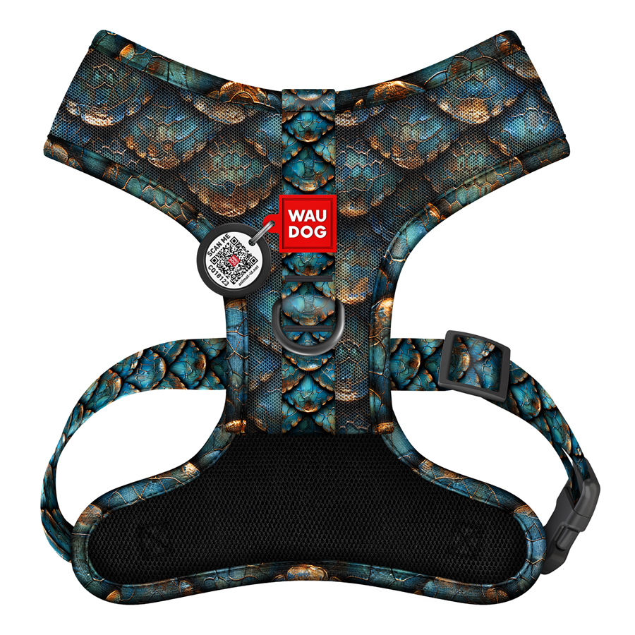 Шлея для собак дихаюча WAUDOG Mesh с QR адресником, малюнок «Луска», S, A 30 см, В 35-48 см
