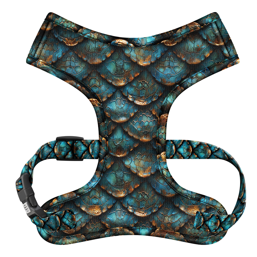 Шлея для собак дихаюча WAUDOG Mesh с QR адресником, малюнок «Луска», L, А 42 см, В 57-77 см