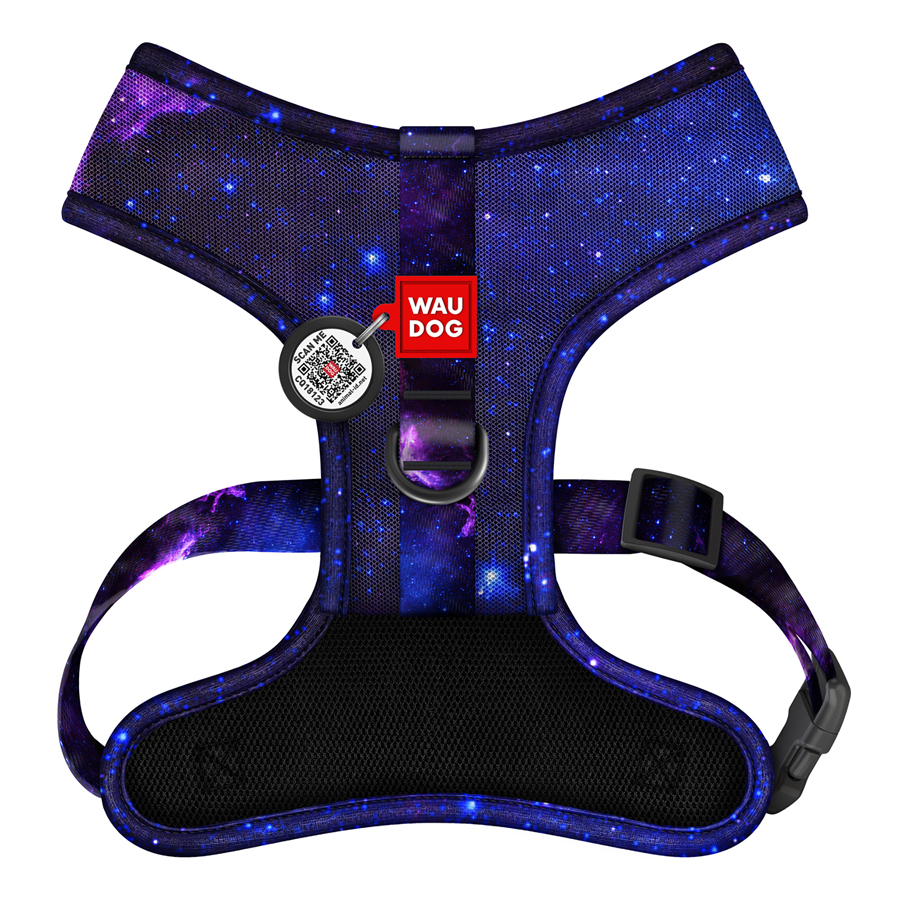 Шлея для собак дихаюча WAUDOG Mesh с QR адресником, малюнок «NASA21», L, А 42 см, В 57-77 см