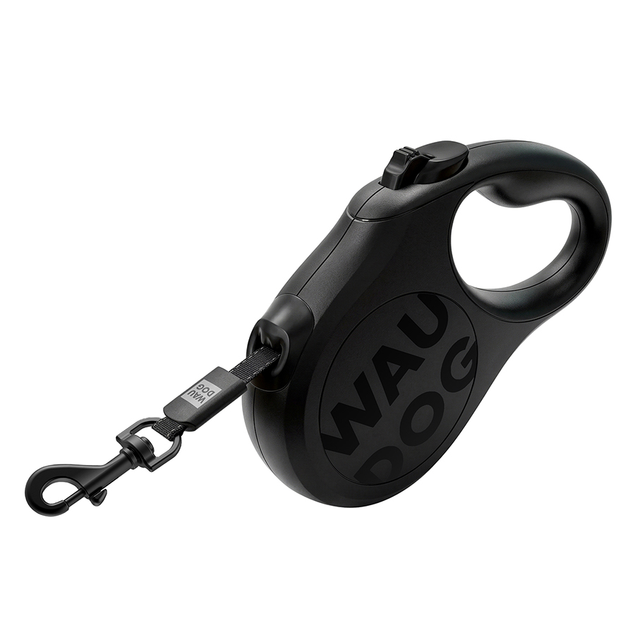 Повідець-рулетка для собак WAUDOG R-leash Monochrome Black, M, до 25 кг, 5 м, світловідбивна стрічка, чорна