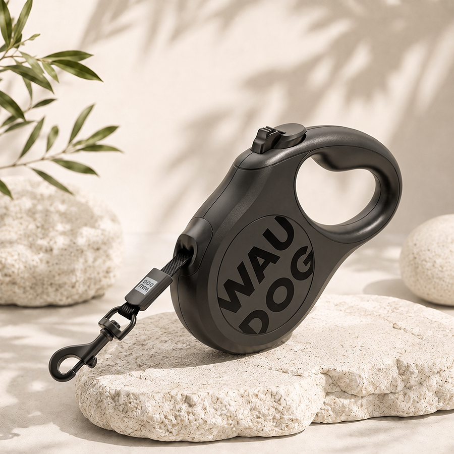 Повідець-рулетка для собак WAUDOG R-leash Monochrome Black, L, до 50 кг, 5 м, світловідбивна стрічка, чорна