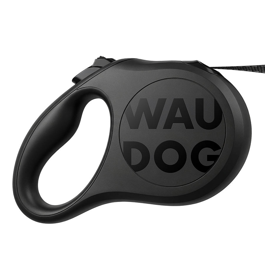 Повідець-рулетка для собак WAUDOG R-leash Monochrome Black, L, до 50 кг, 5 м, світловідбивна стрічка, чорна