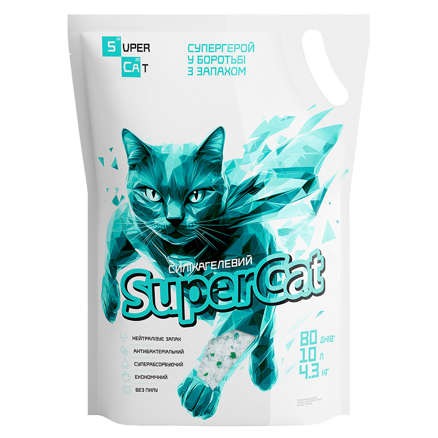 Силікагелевий наповнювач SuperCat для котячих туалетів, 4,3 кг / 10 л