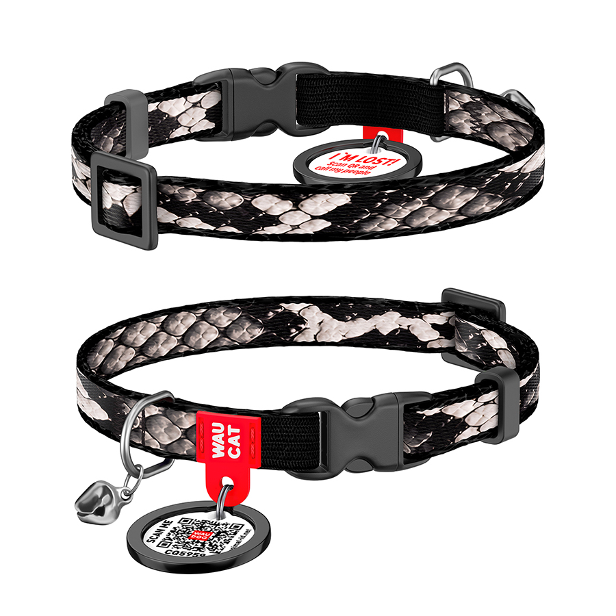 Нашийник для котів нейлоновий WAUCAT Nylon з QR паспортом, малюнок 